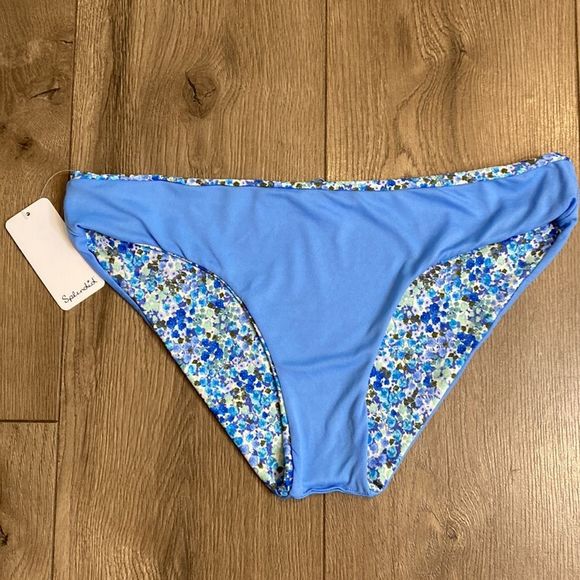 Splendid Reversible Blue Floral Print Bikini Bottoms Size Medium - Picture 4 of 8